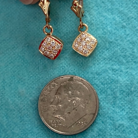 14k gold square diamond lever back earrings - Picture 8 of 10